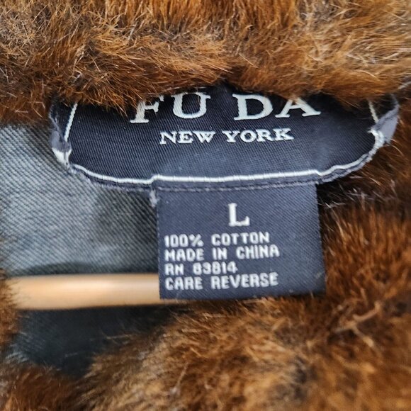 Jean Jacket With Faux Fur Brown Blue Large Vintage - Picture 5 of 9